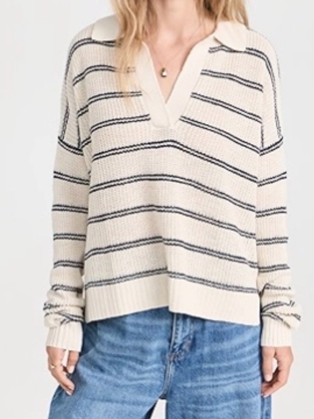 Faherty Miramar Cotton Linen Polo Sweater Medium Navy Stripe Medium Lightweight